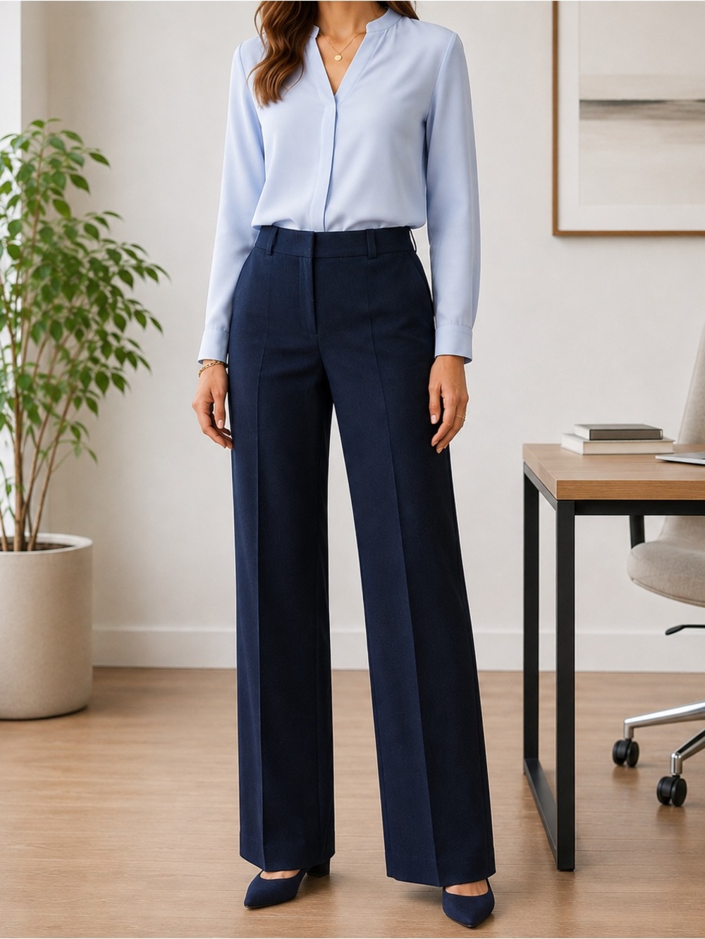 Emma James Navy Linen Blend Dress Pants Size 14 Straight Leg NWOT